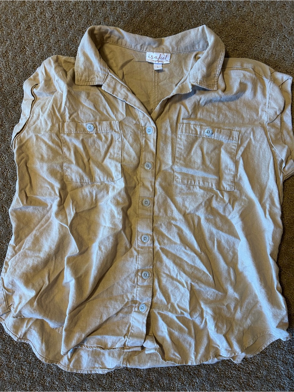 Isabel Beige Button-Down Shirt and pants set